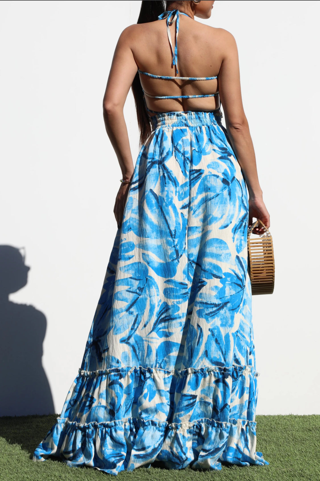 Open Back Blue Floral Dress