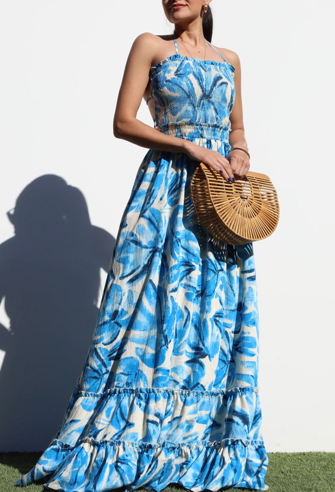 Open Back Blue Floral Dress