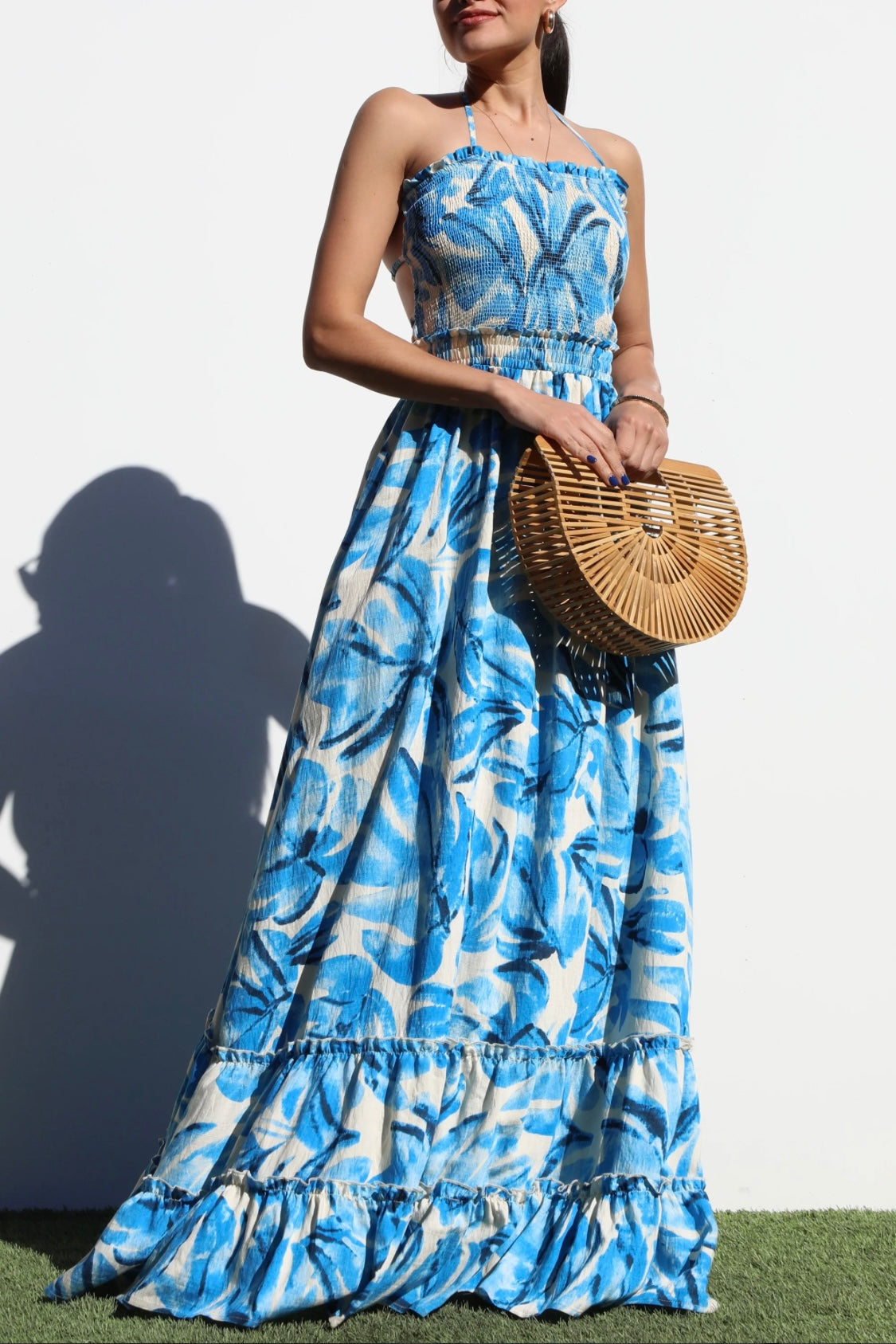 Open Back Blue Floral Dress