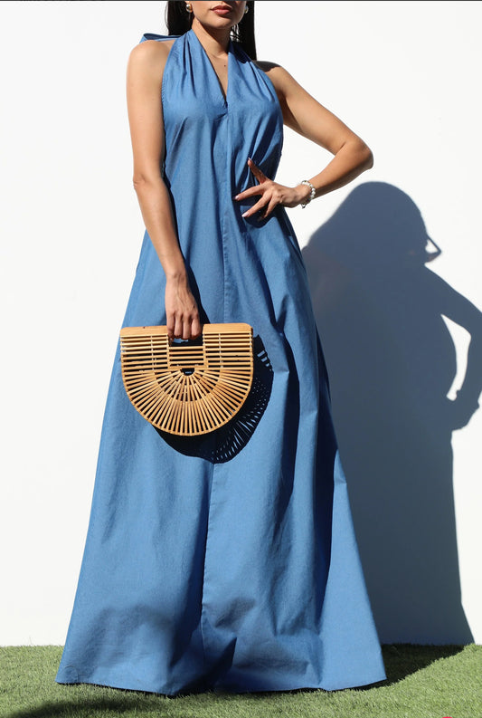 Dress In Denim Halter Neck